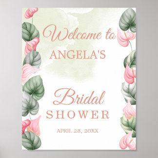 Póster Rótulo de ducha de novia floral elegante y minimal