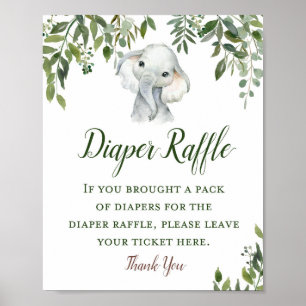 Póster Rótulo de Elephant Diaper Raffle