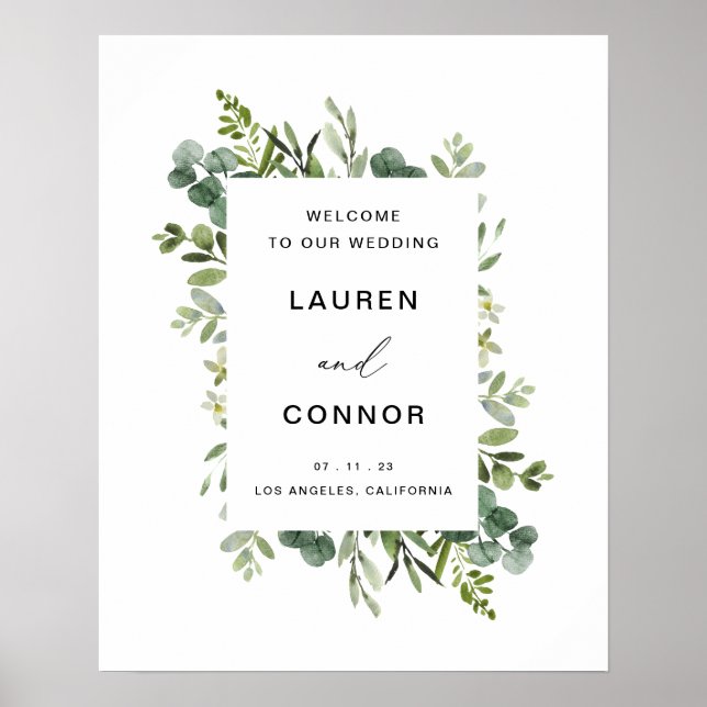 Póster Rótulo de entrada de Boda Eucalyptus Frame (Frente)