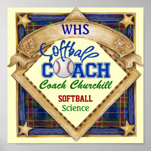 Póster Rótulo de entrenador de softball para profesores -