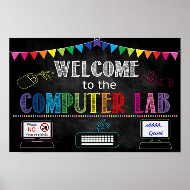 Póster Rótulo de escuelas de laboratorio de computación (Frente)