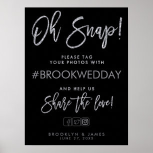 Póster Rótulo de etiquetas Boda negro y plateado