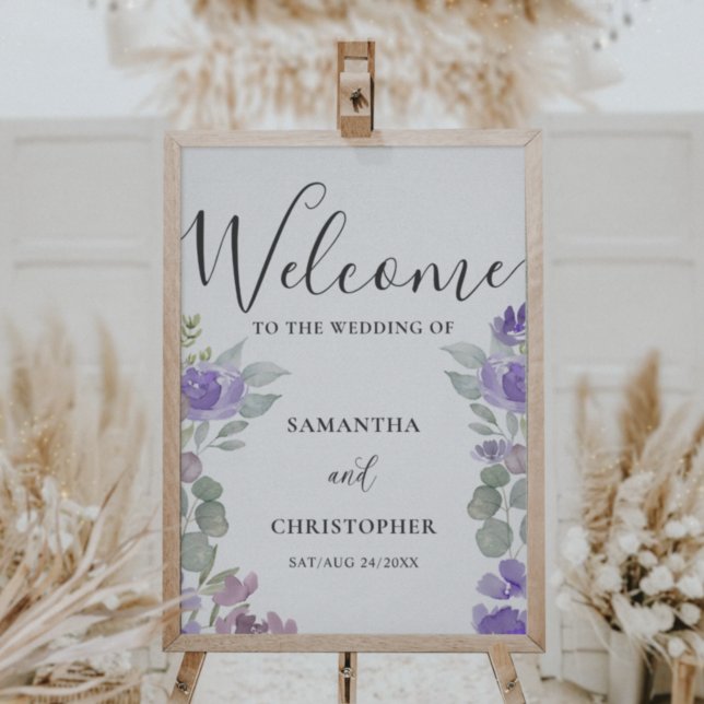 Póster Rótulo de Eucalipto Rústico y Boda Morado Floral (Subido por el creador)