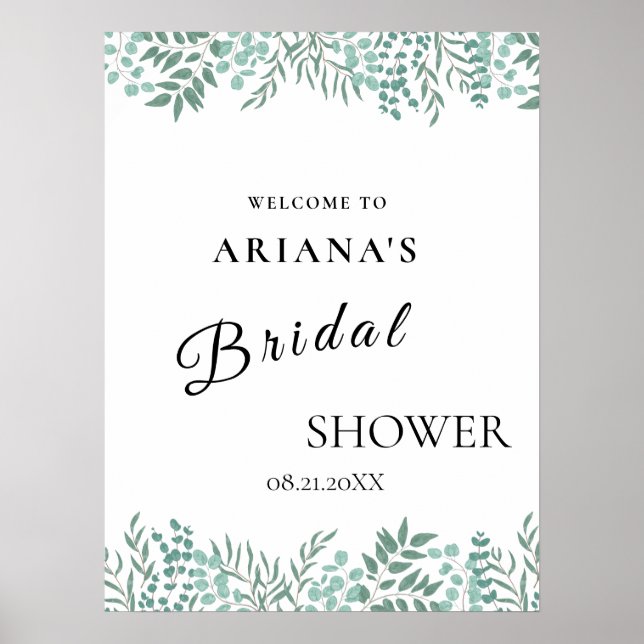 Póster Rótulo de Eucalyptus Rustic Greenery Boda (Frente)