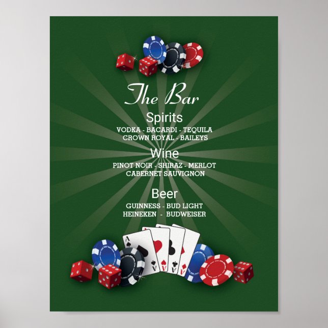 Póster Rótulo de eventos Bar Casino Vegas Recepción (Frente)
