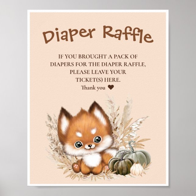 Póster Rótulo de Fall Baby Shower Boho Diaper Raffle (Frente)