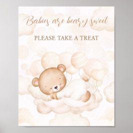 Póster Rótulo de favor Baby Shower neutro para el oso sua