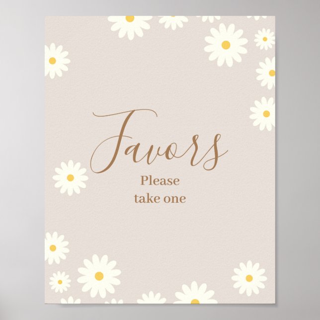 Póster Rótulo de Favor de Baby Shower con Flores de marga (Frente)