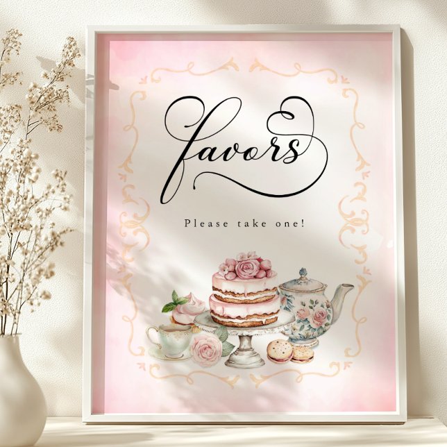 Póster Rótulo de Favor de Ducha Bridal - Tema Fiesta del  (Favors Table Sign)