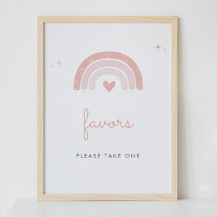 Póster Rótulo de Favor Rosa de Arcoiris Simple