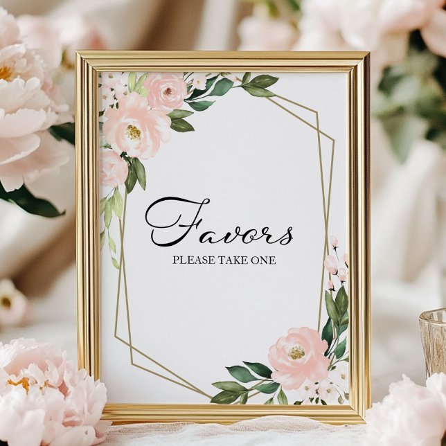 Póster Rótulo de Favores Geométricos Florales Rubor Rosad (Subido por el creador)