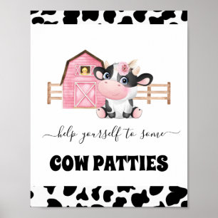 Póster Rótulo de fiesta de cumpleaños de Barn Cow Print