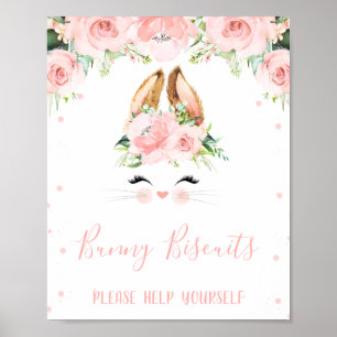 Póster Rótulo de fiesta de cumpleaños de conejo floral ro