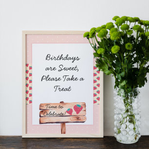 Póster Rótulo de fiesta de cumpleaños de fresa cuta