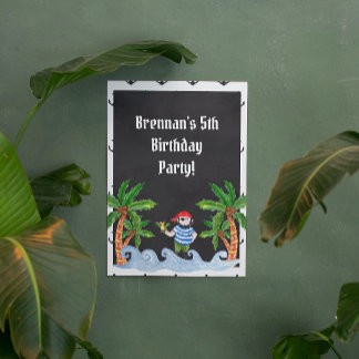 Póster Rótulo de fiesta de cumpleaños de Fun Pirate