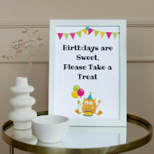 Póster Rótulo de fiesta de cumpleaños de Monstruo Cute