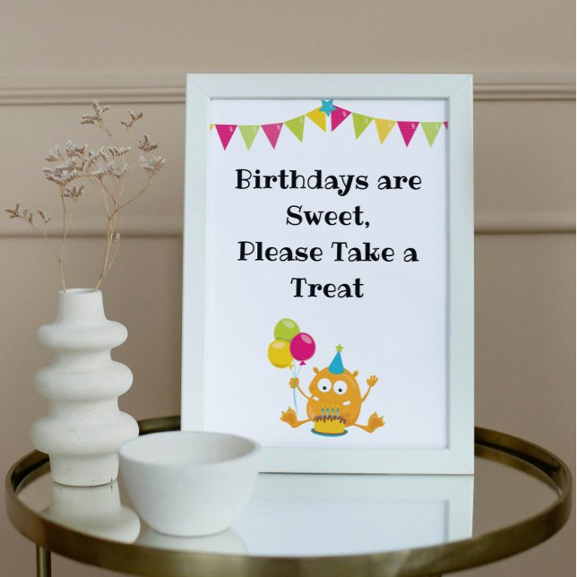 Póster Rótulo de fiesta de cumpleaños de Monstruo Cute (Subido por el creador)