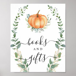 Póster Rótulo De Foliage Books Y Regalos De La Calabaza D