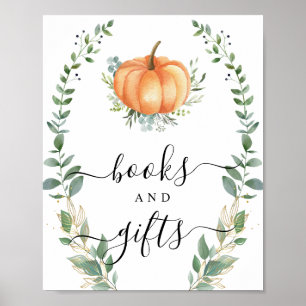 Póster Rótulo De Foliage Books Y Regalos De La Calabaza D