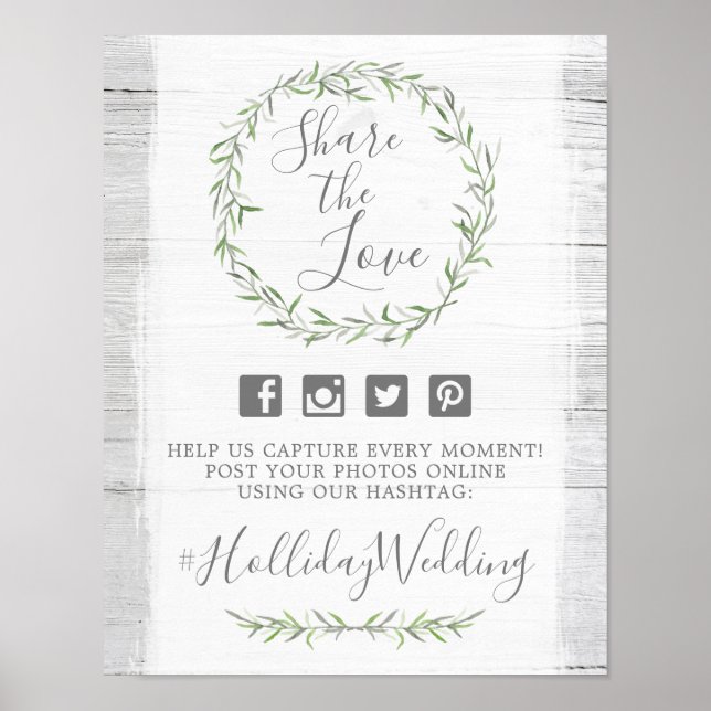 Póster Rótulo de foto de Boda de Wood & Wreath rústico (Frente)