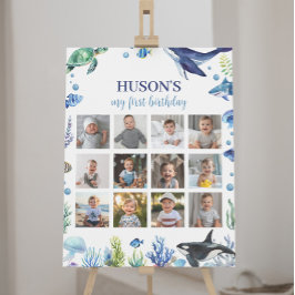 Póster Rótulo de foto de cumpleaños de Ocean Animal Boy