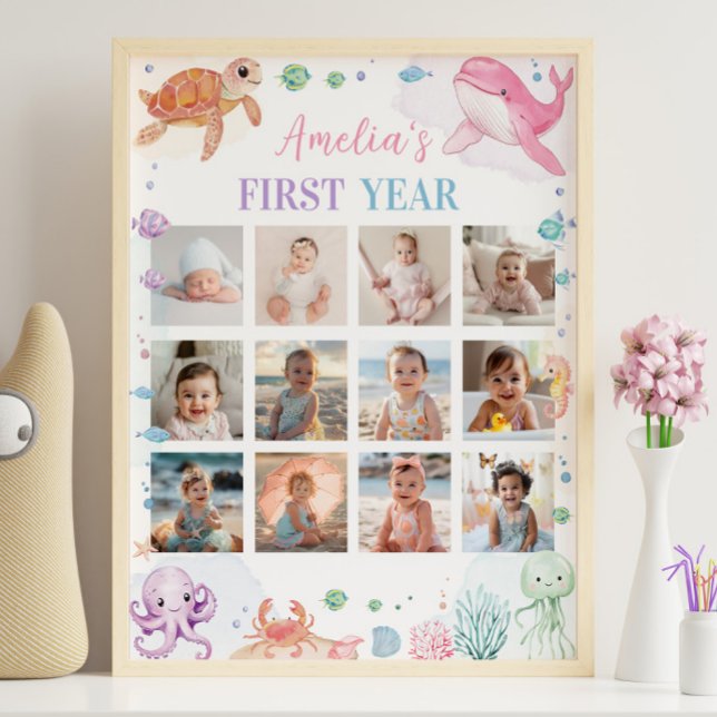 Póster Rótulo de foto de cumpleaños "Pink Under Sea" (Subido por el creador)