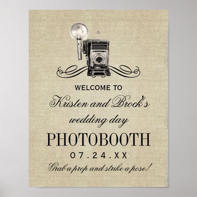 Póster Rótulo de fotobatón de Boda rústico de cámara de v (Frente)