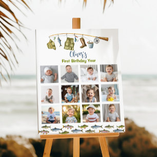 Póster Rótulo de Fotos de Aniversario del Niño Pesquero