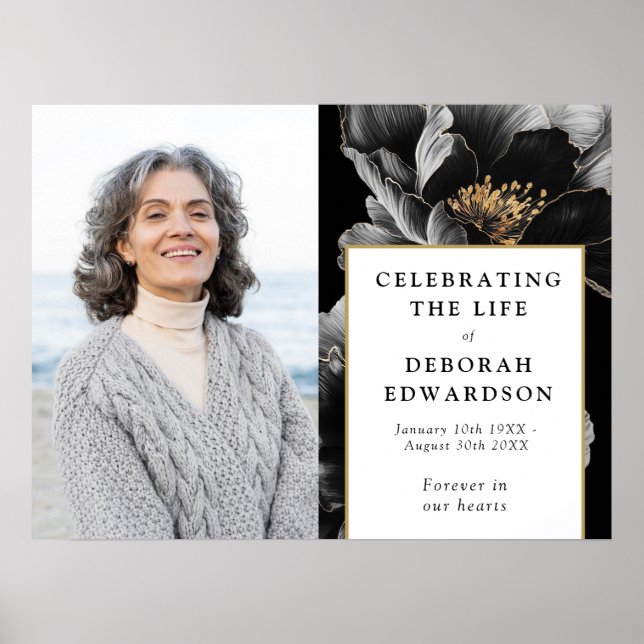 Póster Rótulo De Fotos De Floral Funeral De La Vida (Frente)