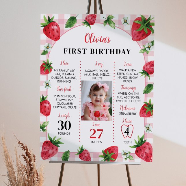 Póster Rótulo de Fotos del Primer Cumpleaños de Fresa (Subido por el creador)