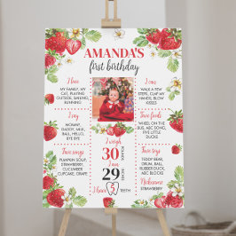 Póster Rótulo de fresa de primer cumpleaños