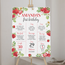 Póster Rótulo de fresa de primer cumpleaños