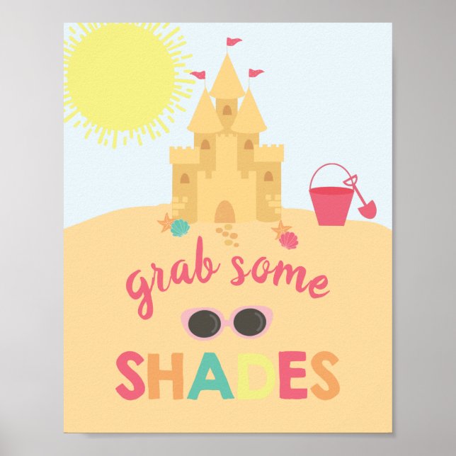 Póster Rótulo de gafas de sol de cumpleaños de playa (Frente)