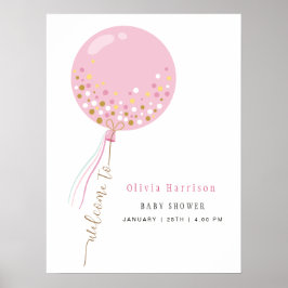 Póster Rótulo de globo de bienvenida rosa simple Baby Sho
