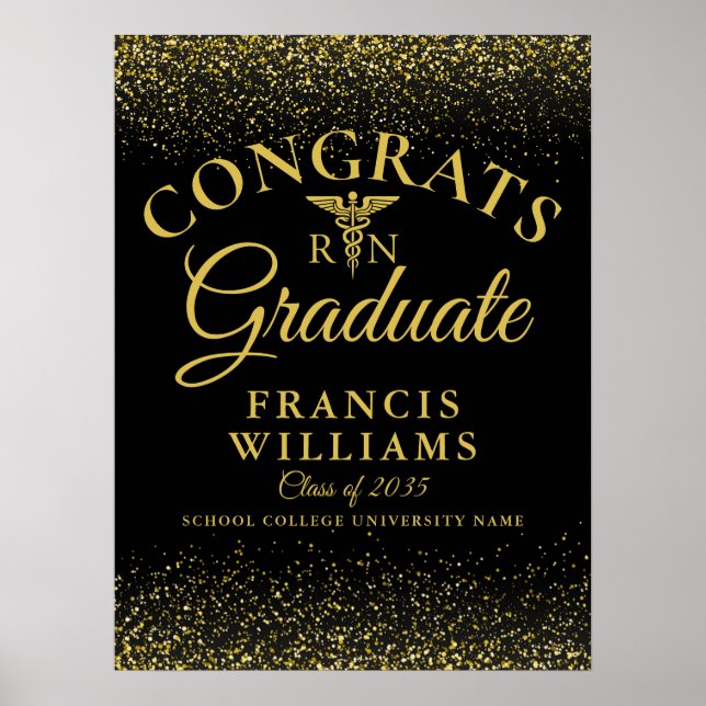 Póster Rótulo De Graduación De Enfermería De Purpurina Ne (Frente)