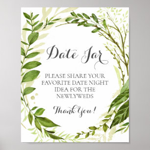 Póster Rótulo de Green Leaf Date Jar Boda, vegetación rús