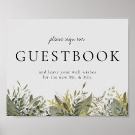 Póster Rótulo de Guestbook Botánico Watercolor Greenery