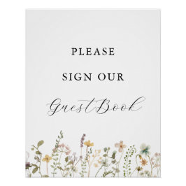 Póster Rótulo de Guestbook de Baby Shower de Watercolor W