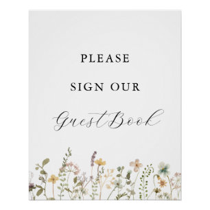 Póster Rótulo de Guestbook de Baby Shower de Watercolor W