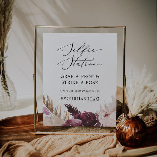 Póster Rótulo de hashtag Boda de la estación de selfie de