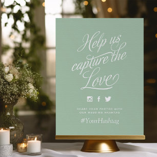 Póster Rótulo de hashtag Boda personalizado de Sage Green