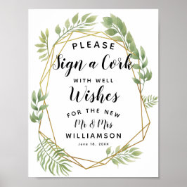 Póster Rótulo de hoja de cristal verde fiesta/boda de cor