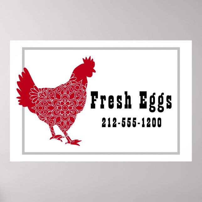 Póster Rótulo de huevos frescos de pollo rojo (Frente)