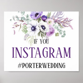 Póster Rótulo de Instagram Floral Blanco Purple Lavender