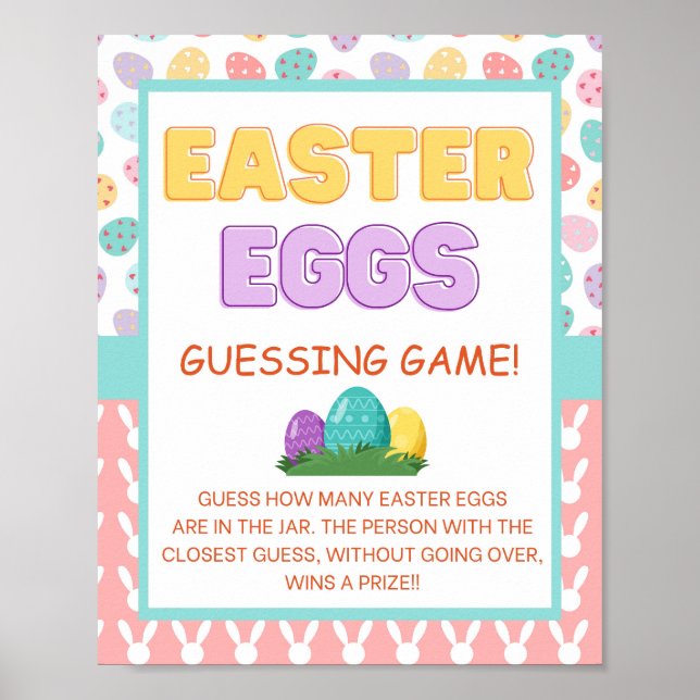 Póster Rótulo de juego de adivinación de huevos de Pascua (Frente)