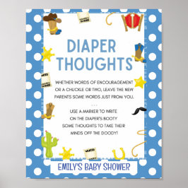 Póster Rótulo de juego de Baby Shower Cute Blue Cowboy