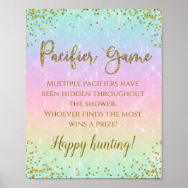 Póster Rótulo de juego de Baby Shower Rainbow Pacifier