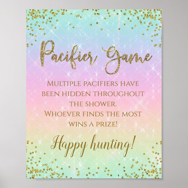 Póster Rótulo de juego de Baby Shower Rainbow Pacifier (Frente)