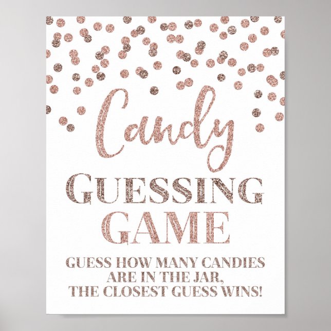 Póster Rótulo de juego de Candy Guessing Rosa de Confetti (Frente)