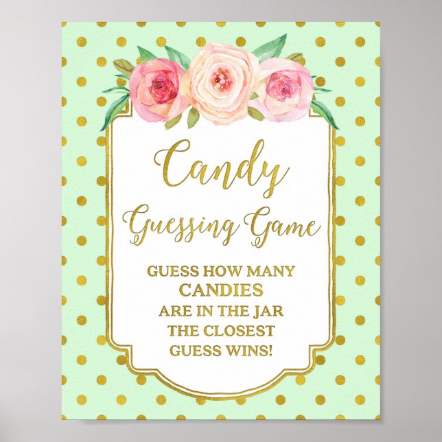 Póster Rótulo de juego Mint Gold Dots Candy Guessing (Frente)